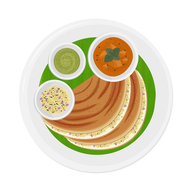 Ilustración vectorial del logotipo delicioso Masala dosa en hoja de plátano