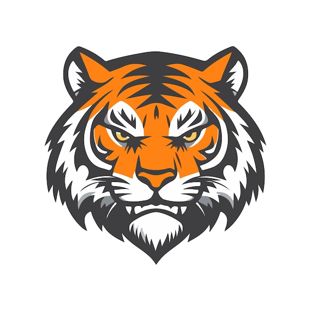Ilustración vectorial del logotipo deportivo de la mascota de la cabeza de tigre en un fondo blanco aislado