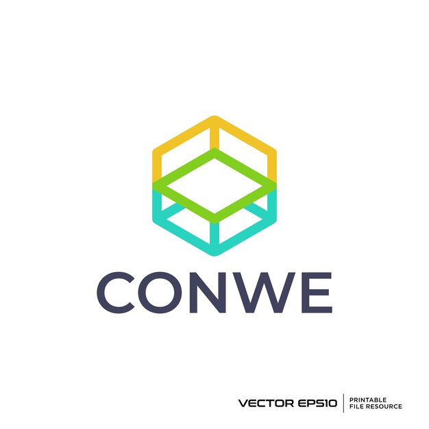 Ilustración vectorial del logotipo de estilo hexágono con espacio negativo