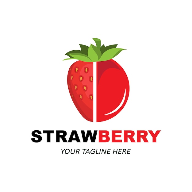Ilustración vectorial de un logotipo de fruta Fresa Fruta fresca Color rojo disponible en el mercado Puede ser para jugo de fruta o para gustos de salud corporal Diseño de impresión de pantalla agria Pegatina Banner Fruit Company