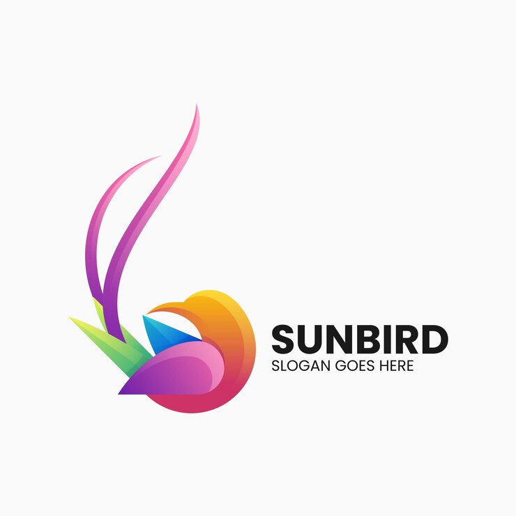 Vector ilustración vectorial del logotipo gradiente de pájaro del sol estilo colorido