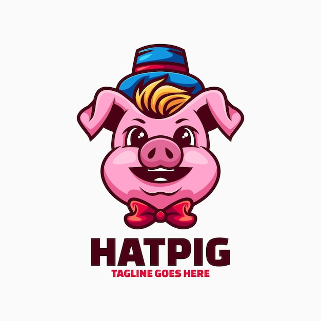 Ilustración vectorial del logotipo Hatpig Mascota Estilo de dibujos animados