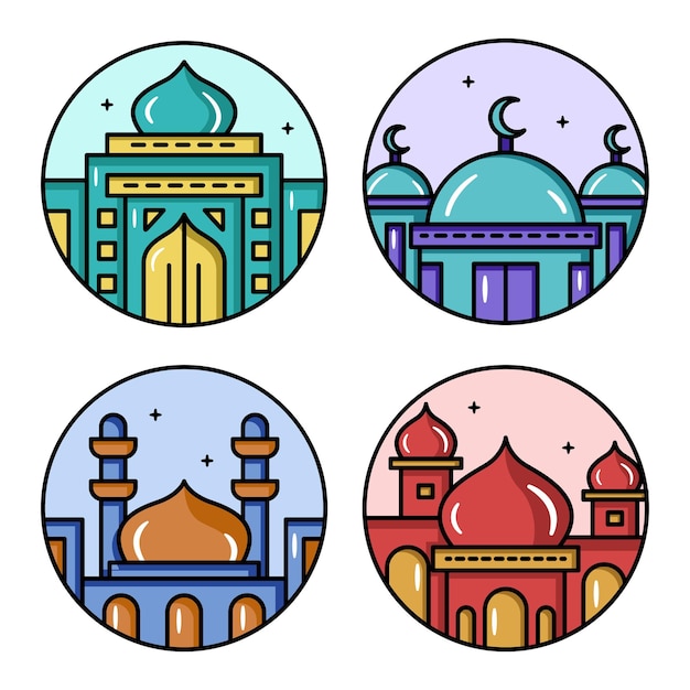Ilustración vectorial del logotipo y la insignia simples de la mezquita linda