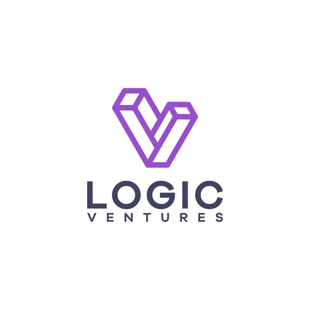 Ilustración vectorial del logotipo isométrico de la letra V