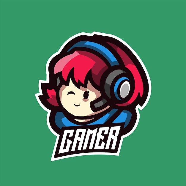 Ilustración vectorial del logotipo de juego de la mascota de Gamer Girl