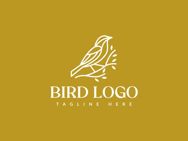 Ilustración vectorial del logotipo de la línea de pájaros pájaro con plantilla de logotipo de rama de árbol