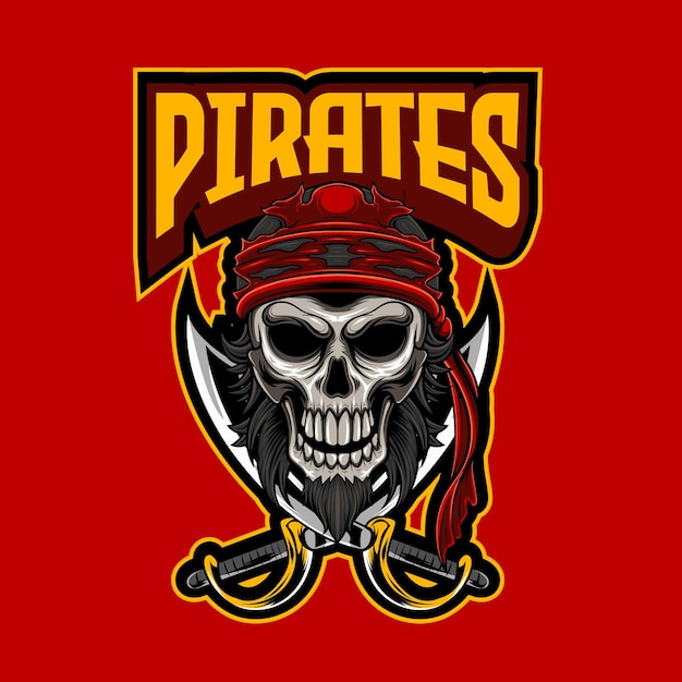 Ilustración vectorial del logotipo de la mascota del cráneo pirata