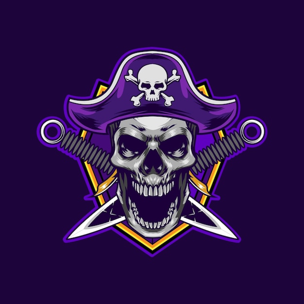 Vector ilustración vectorial del logotipo de la mascota del cráneo pirata