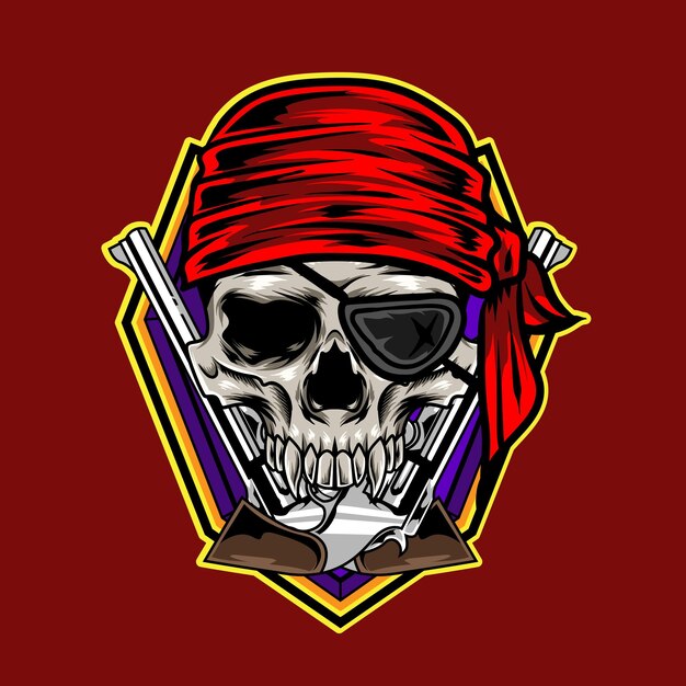 Ilustración vectorial del logotipo de la mascota del cráneo pirata