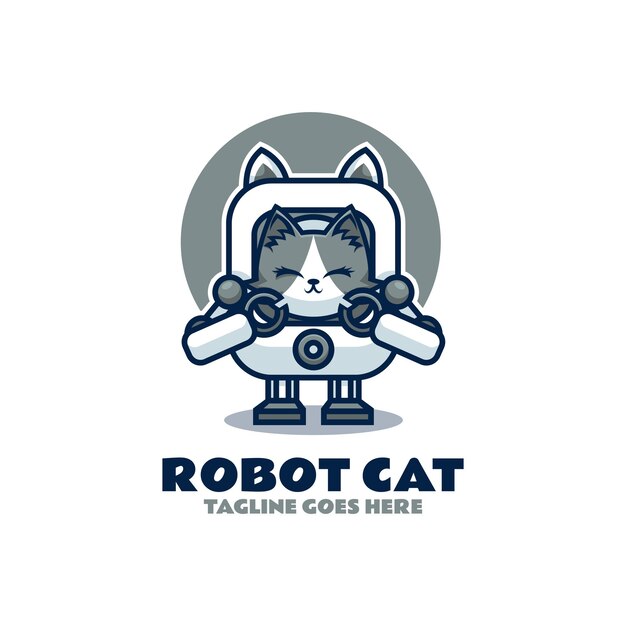 Ilustración vectorial del logotipo Mascota del gato robot Estilo de dibujos animados