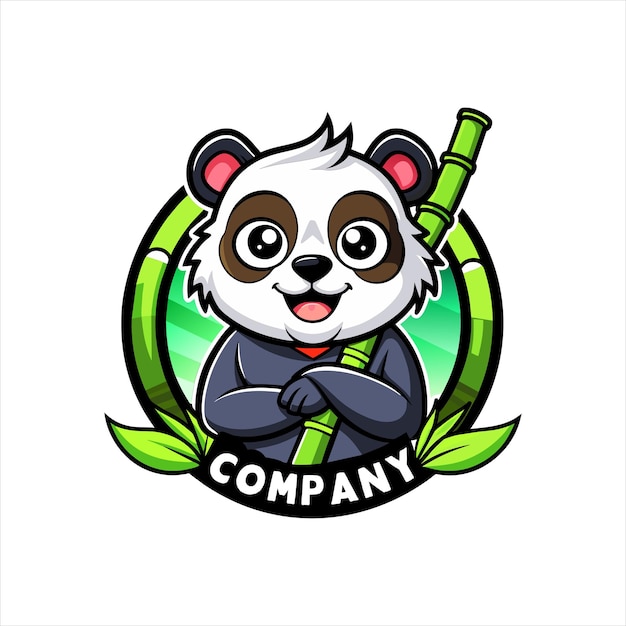 Vector ilustración vectorial del logotipo mascota de panda y bambú estilo de dibujos animados