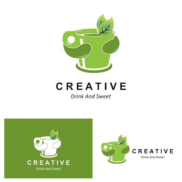 Vector ilustración vectorial del logotipo de matcha de planta verde hecho como bebida de matcha o diseño de té verde de postre de matcha