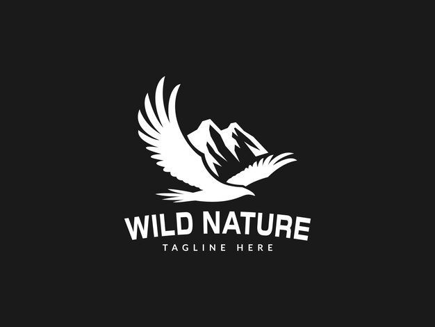 Ilustración vectorial del logotipo de la montaña del águila halcón con plantilla del logotipio de la montaña