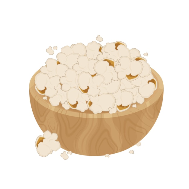 Ilustración vectorial Logotipo de palomitas de maíz en un cuenco de madera