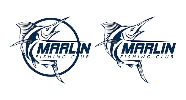 Ilustración vectorial del logotipo de pesca de marlín saltando fuera del agua tienda de pesca de torneo adecuada