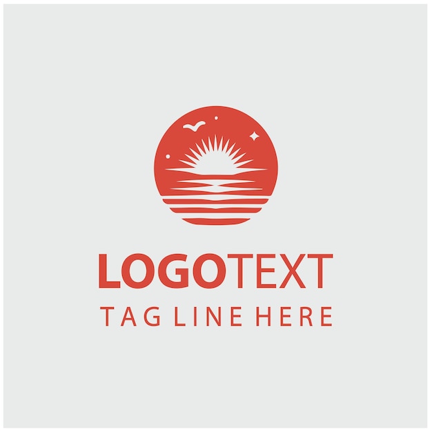 Ilustración vectorial del logotipo de la puesta de sol en la playa