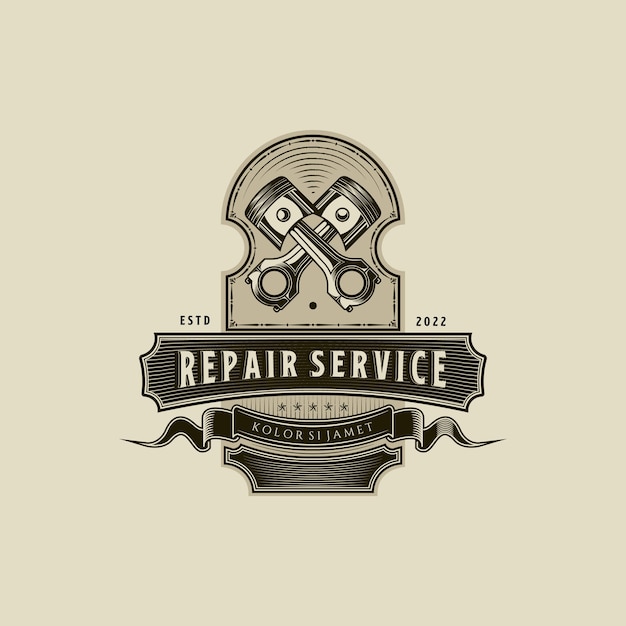 Ilustración vectorial del logotipo del servicio de reparación de automóviles Diseño con elemento de pistón