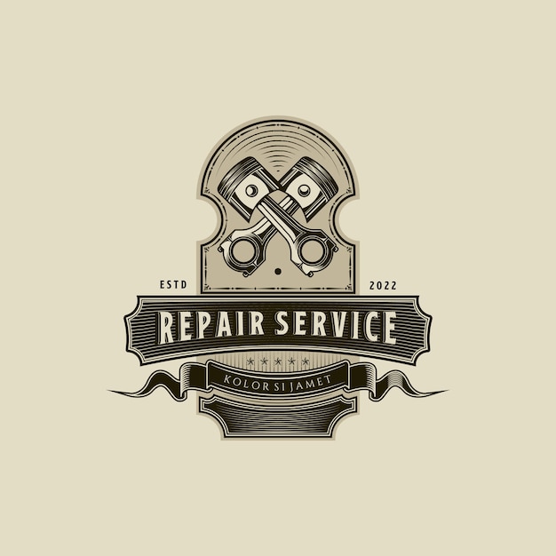 Ilustración vectorial del logotipo del servicio de reparación de automóviles diseño con elemento de pistón