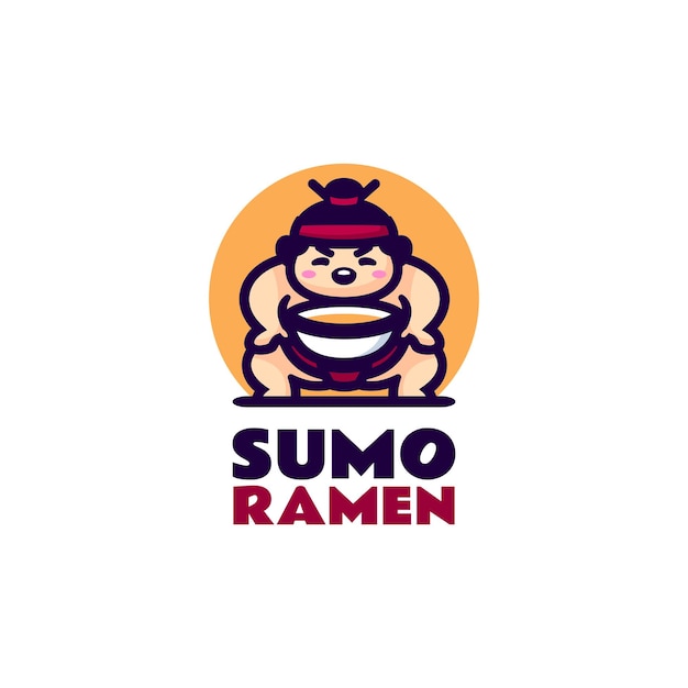 Ilustración vectorial del logotipo Sumo Ramen Mascota Estilo de dibujos animados