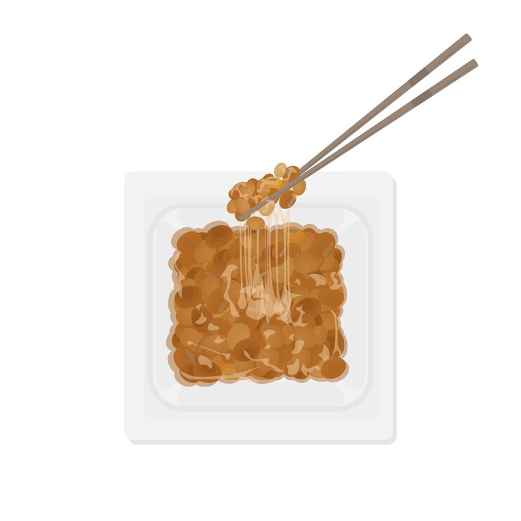 Ilustración vectorial del logotipo de Top View natto o soja fermentada japonesa con palillos