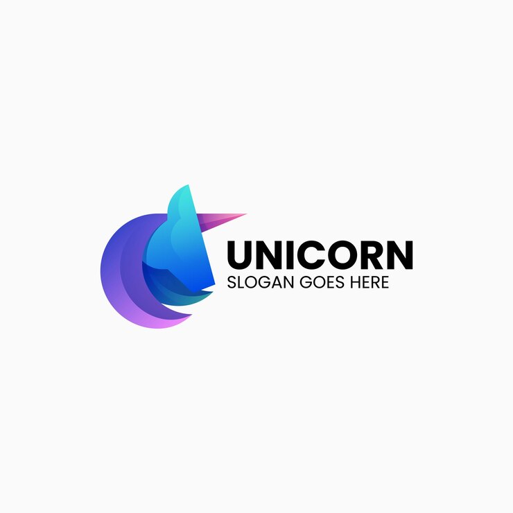 Vector ilustración vectorial del logotipo unicornio gradiente estilo de colores