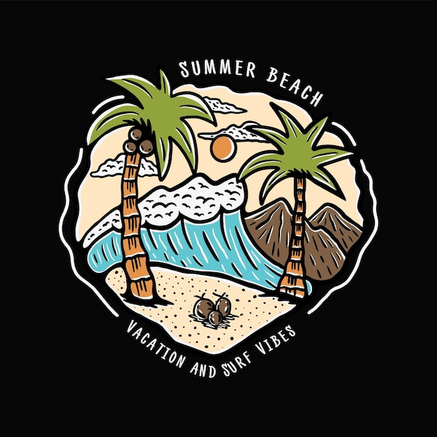 Ilustración vectorial del logotipo de vacaciones y surf