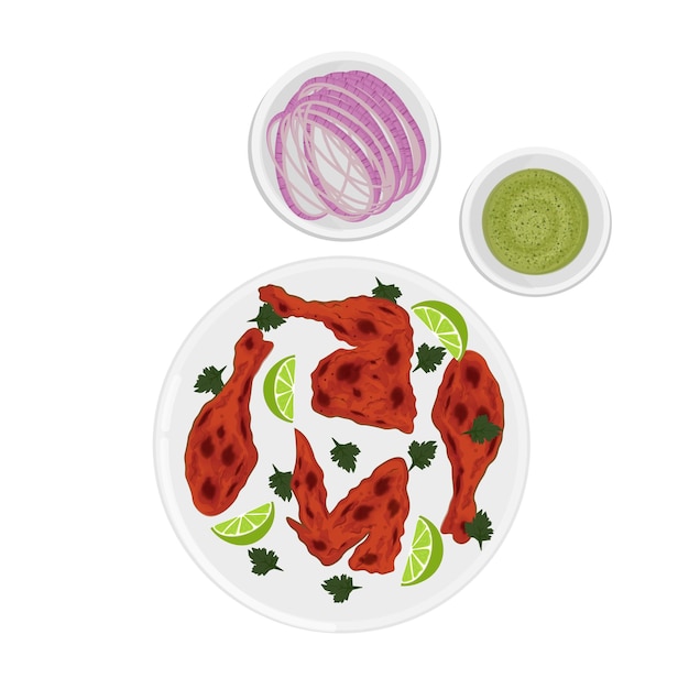 Ilustración vectorial del logotipo vista superior de pollo tandoori o pollo tikka