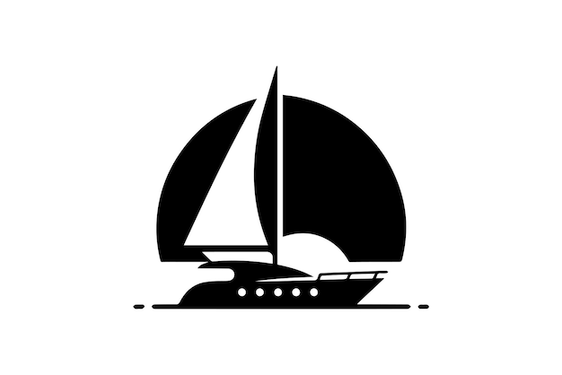Ilustración vectorial del logotipo del yate aislado en la silueta de un yate blanco