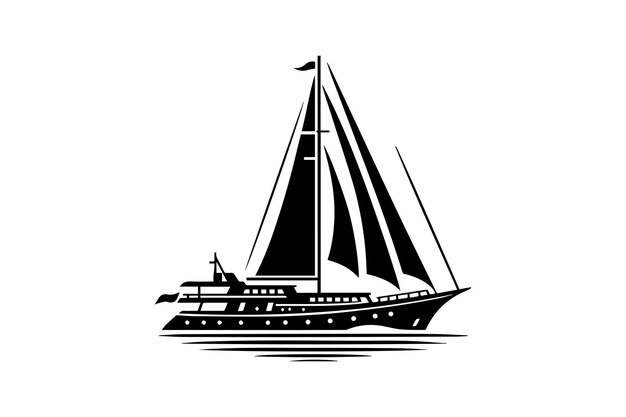 Ilustración vectorial del logotipo del yate aislado en la silueta de un yate blanco