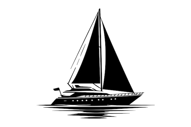 Ilustración vectorial del logotipo del yate aislado en la silueta de un yate blanco
