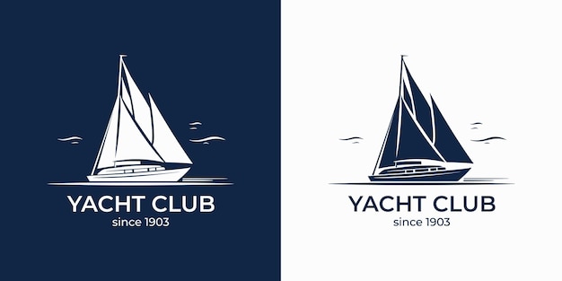 Ilustración vectorial del logotipo del yate de velero aislado en el logotipo blanco del club de yates
