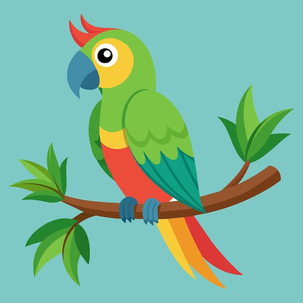 Vector ilustración vectorial de un loro feliz sentado en una rama de un árbol