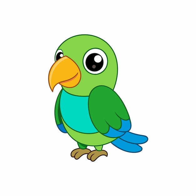 Ilustración vectorial de loros Linocut Kawaii Diseño artístico de líneas de clipart de dibujos animados