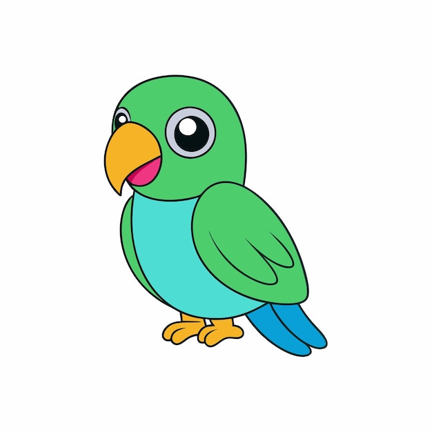 Ilustración vectorial de loros Linocut Kawaii Diseño artístico de líneas de clipart de dibujos animados
