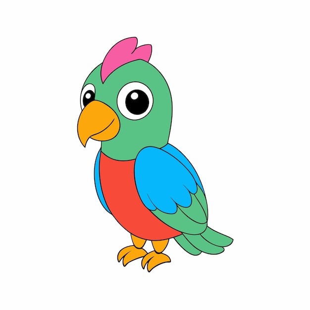 Ilustración vectorial de loros Linocut Kawaii Diseño artístico de líneas de clipart de dibujos animados