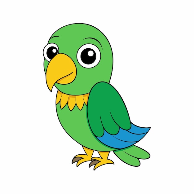 Ilustración vectorial de loros Linocut Kawaii Diseño artístico de líneas de clipart de dibujos animados