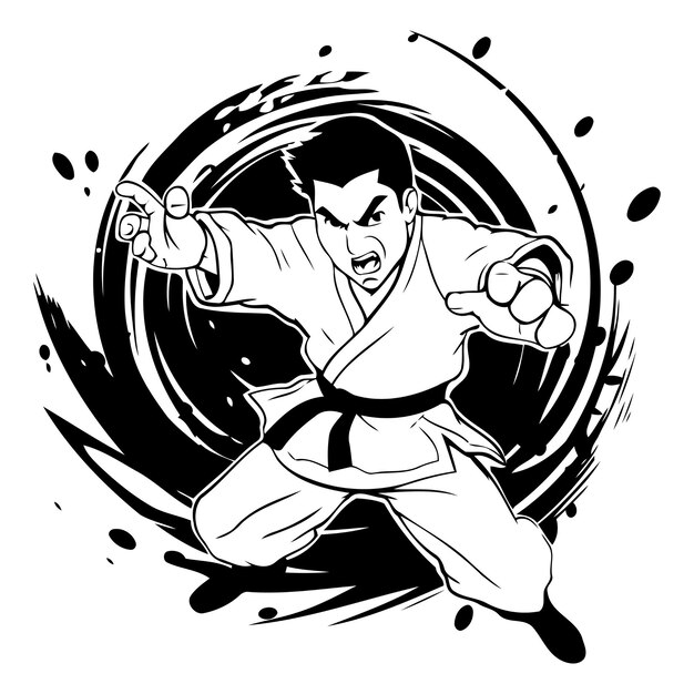 Ilustración vectorial de un luchador de karate kata diseño deportivo de artes marciales