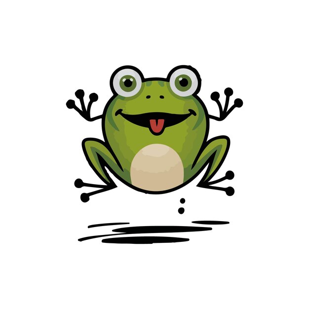 Ilustración vectorial lúdica de una rana en un fondo blanco prístino