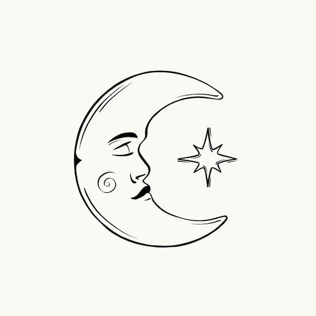 Ilustración vectorial de la luna Diseño de carteles celestiales Impresión boho Elemento decorativo esotérico