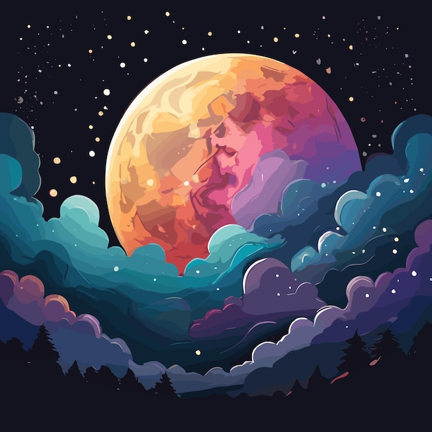 ilustración vectorial de la luna llena en la noche con hermosos colores generativos ai