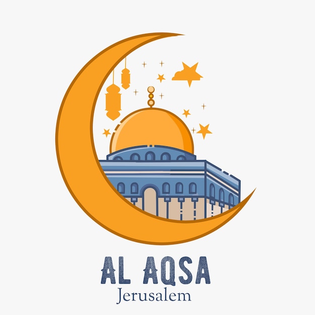 Ilustración vectorial de la luna y la mezquita de al aqsa en jerusalén perfecta para el diseño de camisetas impresas, etc.