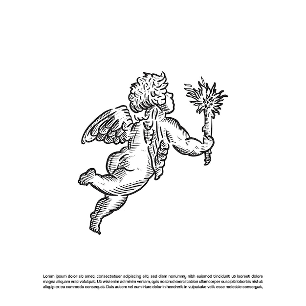 Ilustración vectorial de luz de bebé ángel con antorcha dibujada a mano