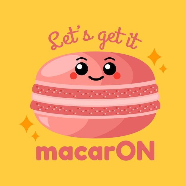Ilustración vectorial de macarons divertidos kawaii Objetos aislados de macarrones Diseño para menú de cafetería niños imprimir pegatina cartel tarjeta de felicitación