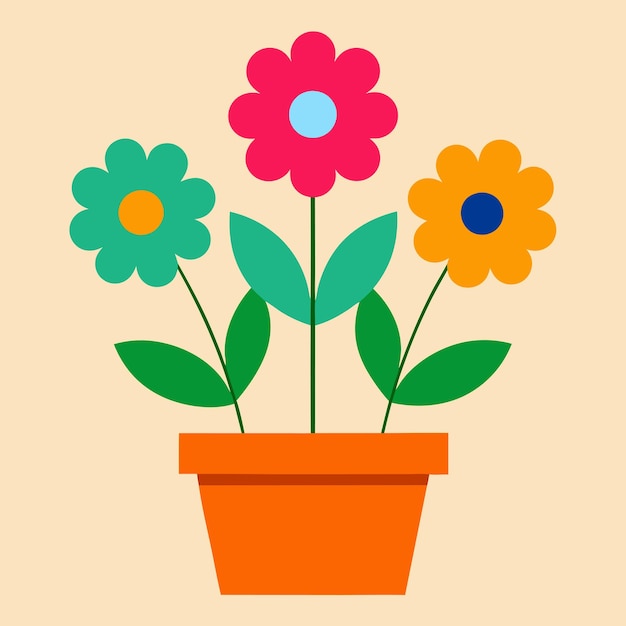 Ilustración vectorial de una maceta llena de flores