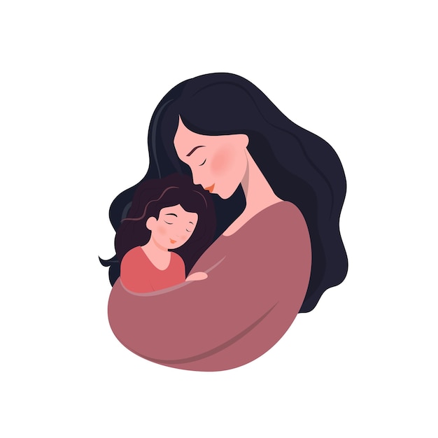 Ilustración vectorial de una madre abrazando a su hija Feliz Día de la Madre