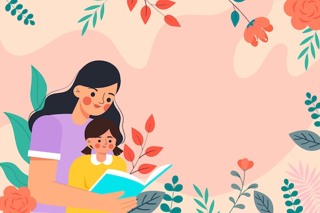 Ilustración vectorial madre-hija para la lectura de los padres y los hijos