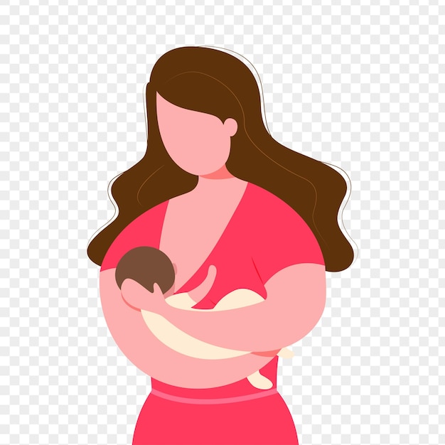 Ilustración vectorial de una madre que amamanta con su bebé sobre un fondo transparente