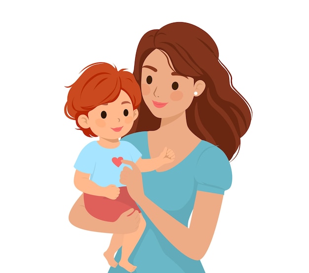 Ilustración vectorial de una madre con su hijo en los brazos