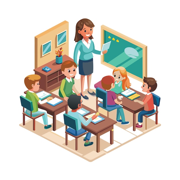 Ilustración vectorial de un maestro enseñando en el aula
