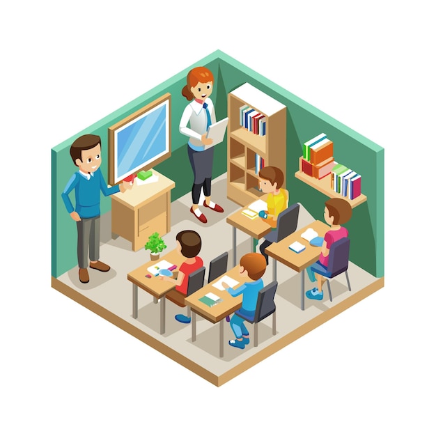 Ilustración vectorial de un maestro enseñando en el aula